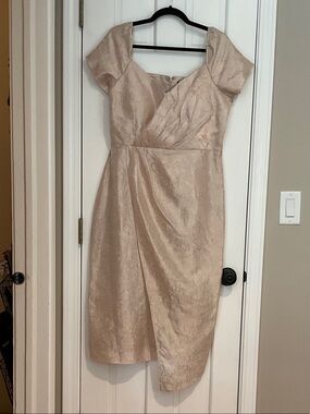 Tahari ASL Pale Blush Wrap-Front Midi Dress